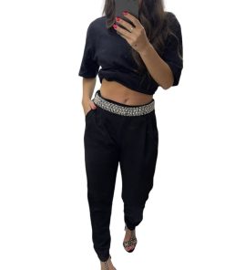 Abbigliamento Donna Carles Show | Pantalone Con Applicazioni 140 Nero