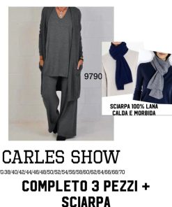 Abbigliamento Donna Carles Show | Completo Cardigan, Maglia E Pantaloni + Sciarpa 