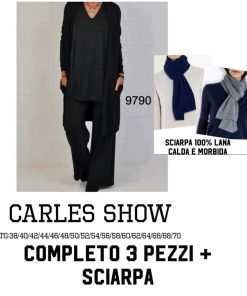 Abbigliamento Donna Carles Show | Completo Cardigan, Maglia E Pantaloni + Sciarpa 