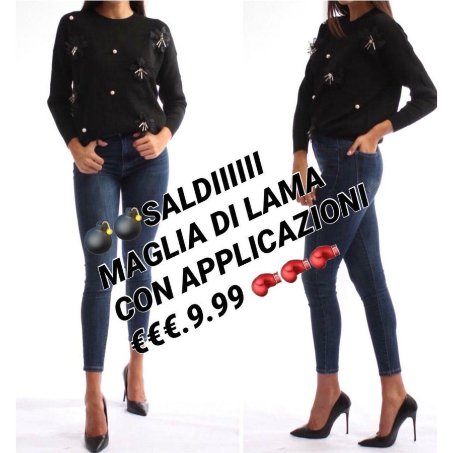 Abbigliamento Donna DEJAMY | Maglia Di Lana Con Applicazioni 53 Nero