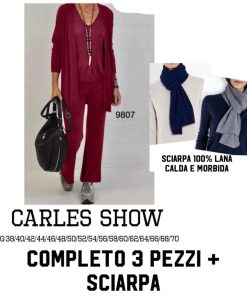 Abbigliamento Donna Carles Show | Completo Cardigan, Maglia E Pantaloni + Sciarpa "Trilly" X3