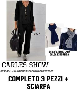 Abbigliamento Donna Carles Show | Completo Cardigan, Maglia E Pantaloni + Sciarpa 