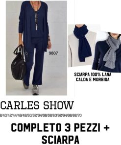 Abbigliamento Donna Carles Show | Completo Cardigan, Maglia E Pantaloni + Sciarpa 