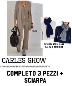 Abbigliamento Donna Carles Show | Completo Cardigan, Maglia E Pantaloni + Sciarpa 