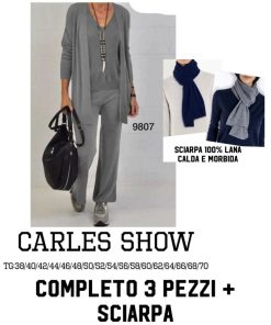 Abbigliamento Donna Carles Show | Completo Cardigan, Maglia E Pantaloni + Sciarpa 