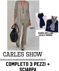 Abbigliamento Donna Carles Show | Completo Cardigan, Maglia E Pantaloni + Sciarpa 